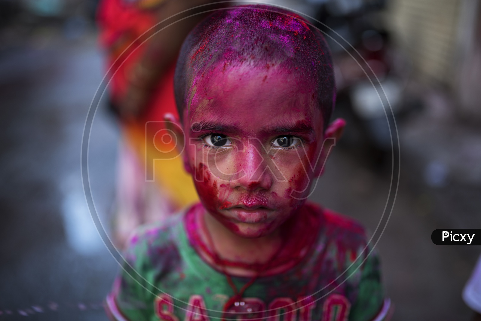 Kid with Colors on his face - Holi Celebrations - Indian Festival - Colors/Colorful