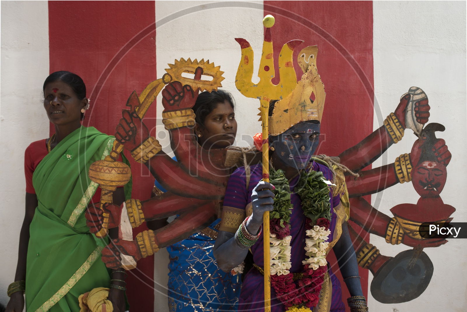 Hindu Devotees Makeup as Godess Durga Devi as a Ritual in Dussera Celebrations in Tamil Nadu