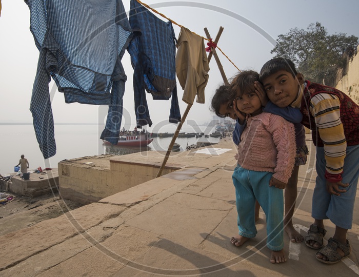 Indian Children on the Ghat in Varanasi