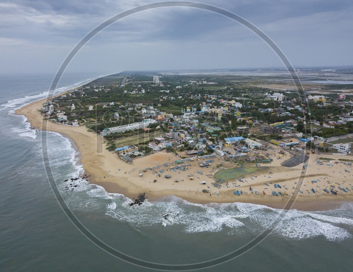 Aerial view of Kovalam beach in Kerala