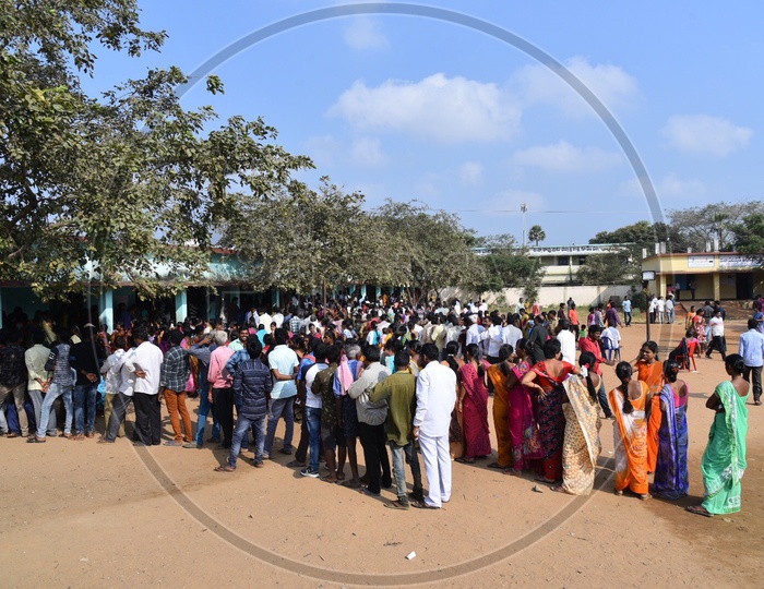 Voters In Queue Lines For Casting  their votes in Telangana Panchayath Elections in Aswaraopeta , Khammam District , Telangana