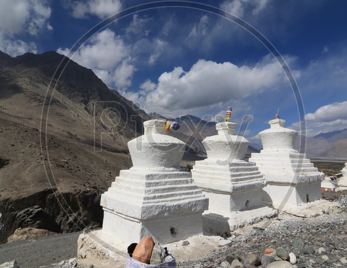 Stupas at Diskit Monastery