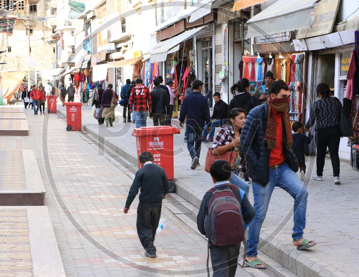 People walking in the streets of Leh