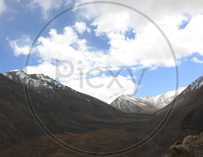 Beautiful  Snow Capped Mountains of Leh with lake in the foreground