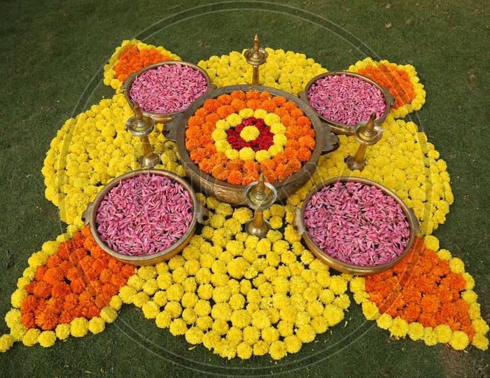 flowers which are set for pooja