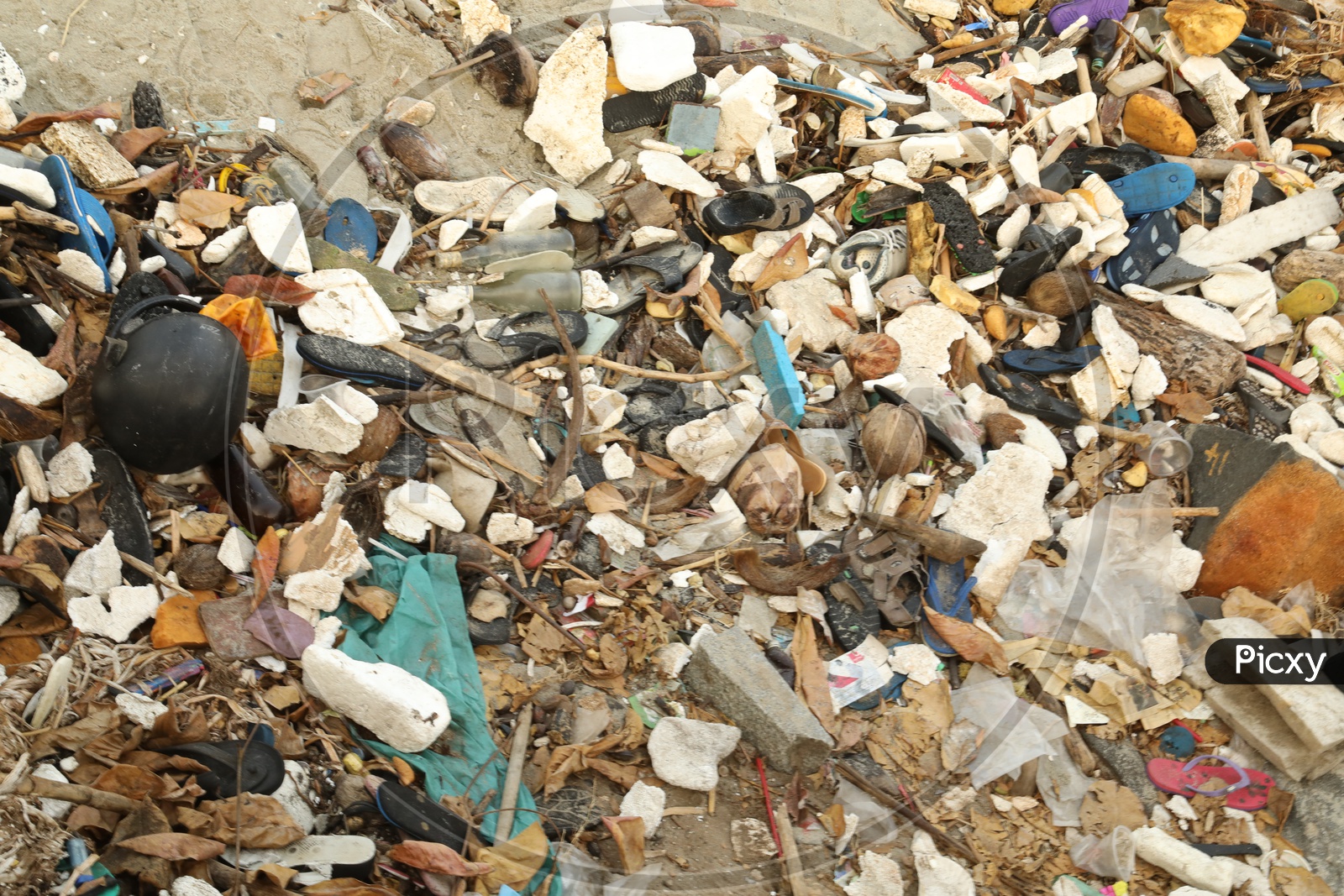 Plastic pollution in beach