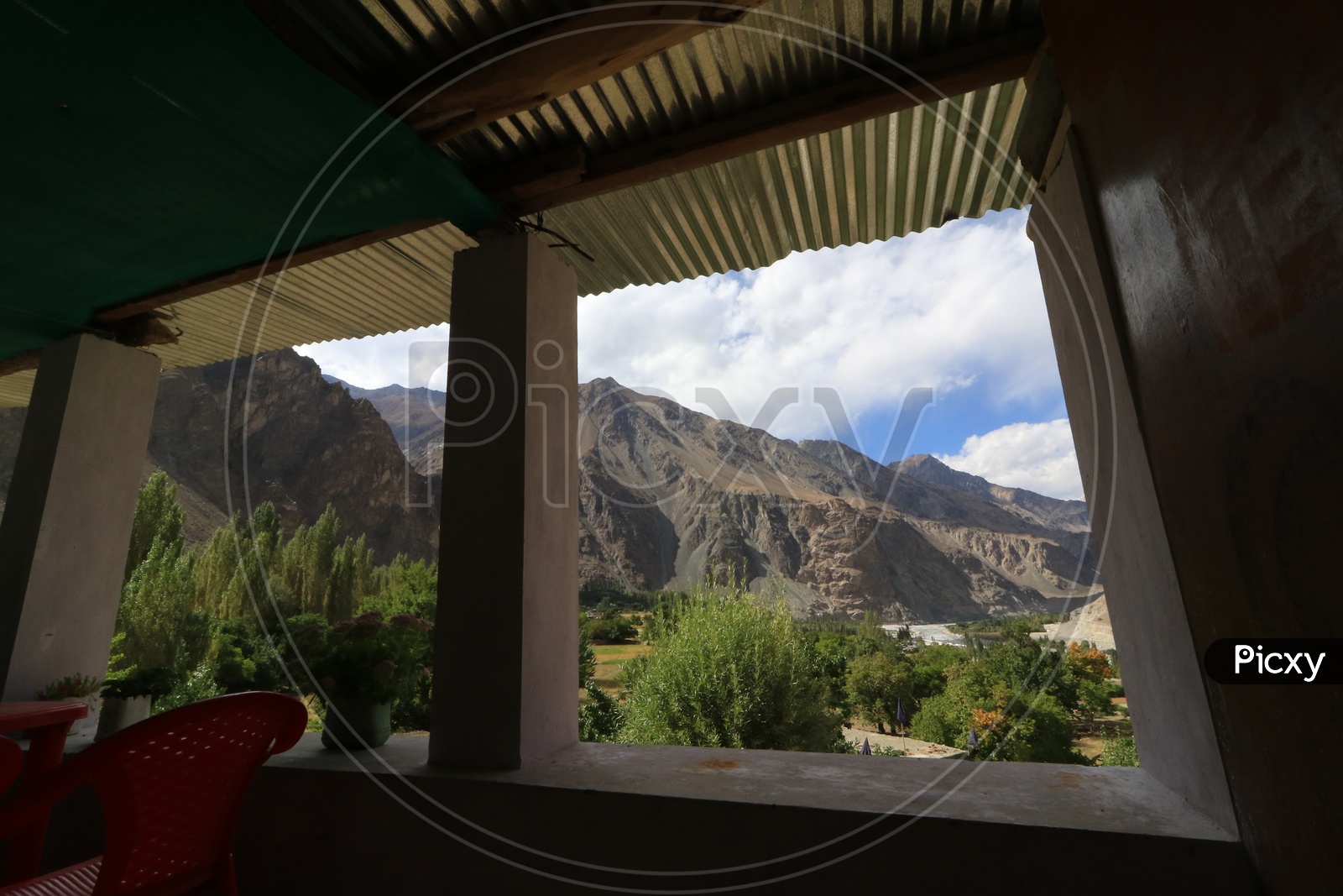 Landscape of beautiful Mountains of Leh captured from window