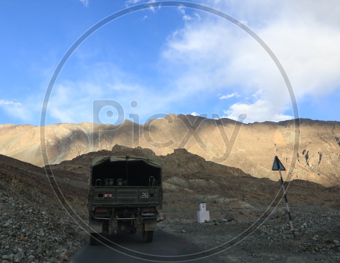 military van traveling in Roadways of leh