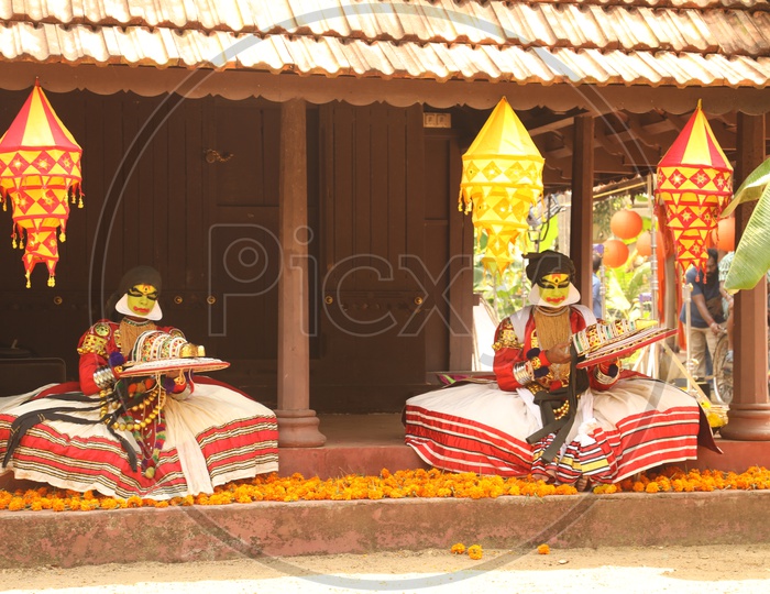 kathakali dancers readying to perform dance