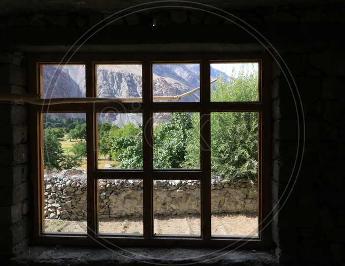windows with view of mountains
