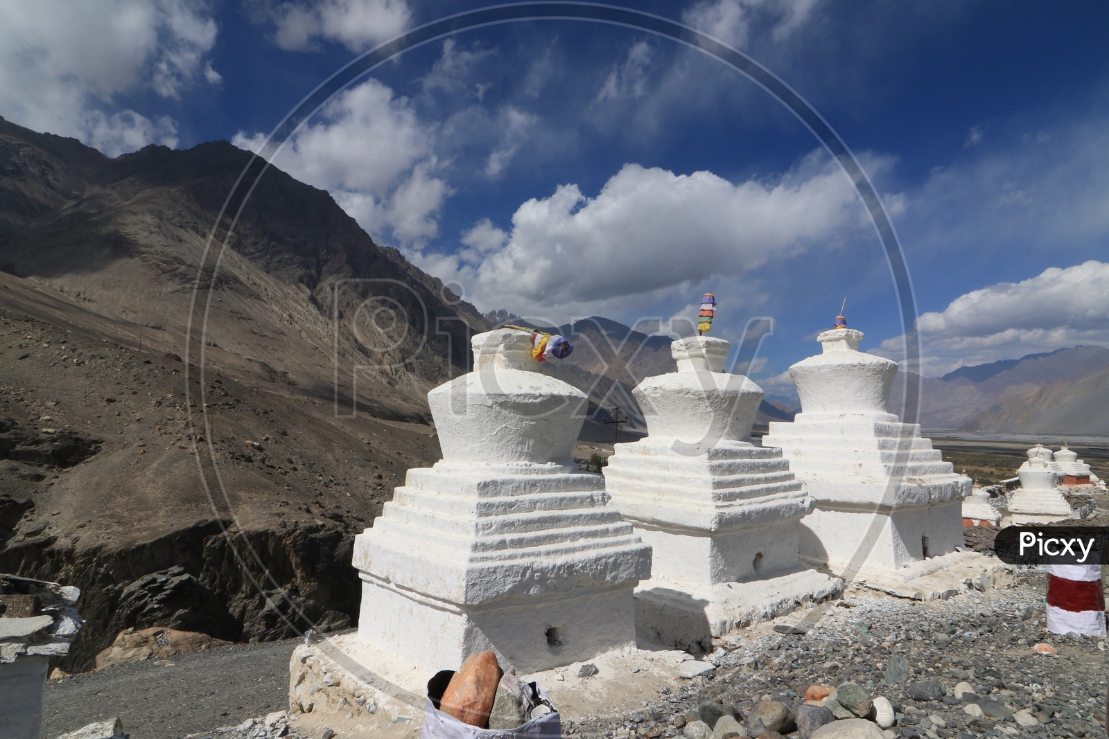 Stupas at Diskit Monastery