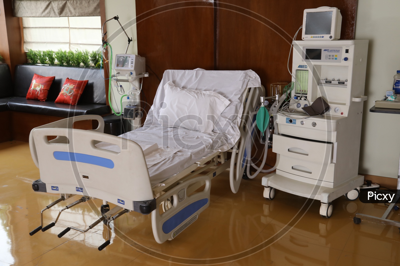 Patient's bed with the modern equipment in a Hospital