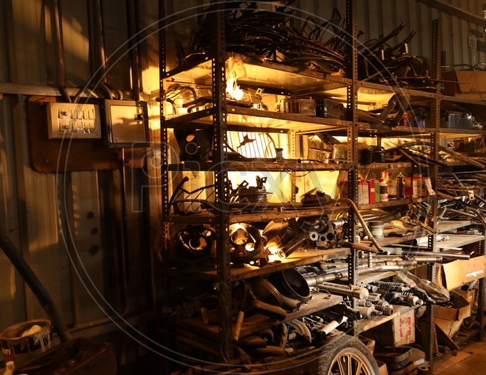 Bike disposal parts in a Garage