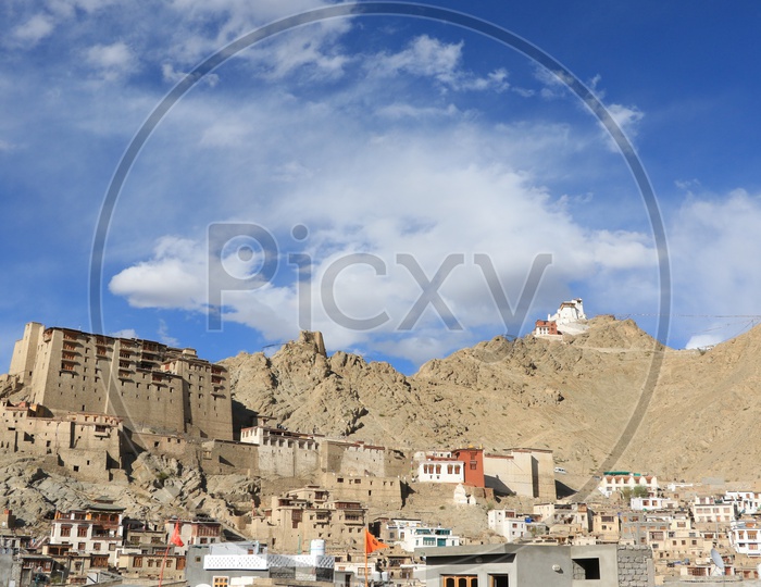 Beautiful Landscape mountains of leh with leh village in the foreground