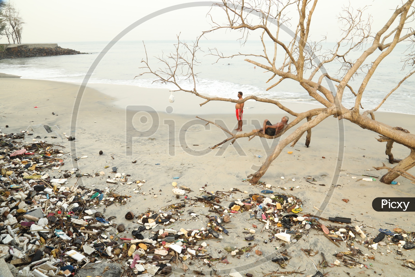 Beach with pollution