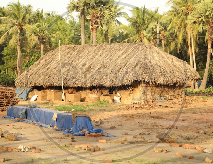 Thatched Huts In Rural Villages in India