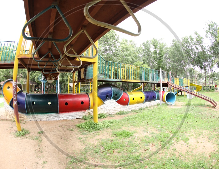 Toddlers Playing Area With Sliders In a Park