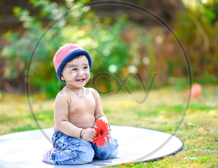 Indian Cute Baby Boy Closeup Shot with  Smiling Face