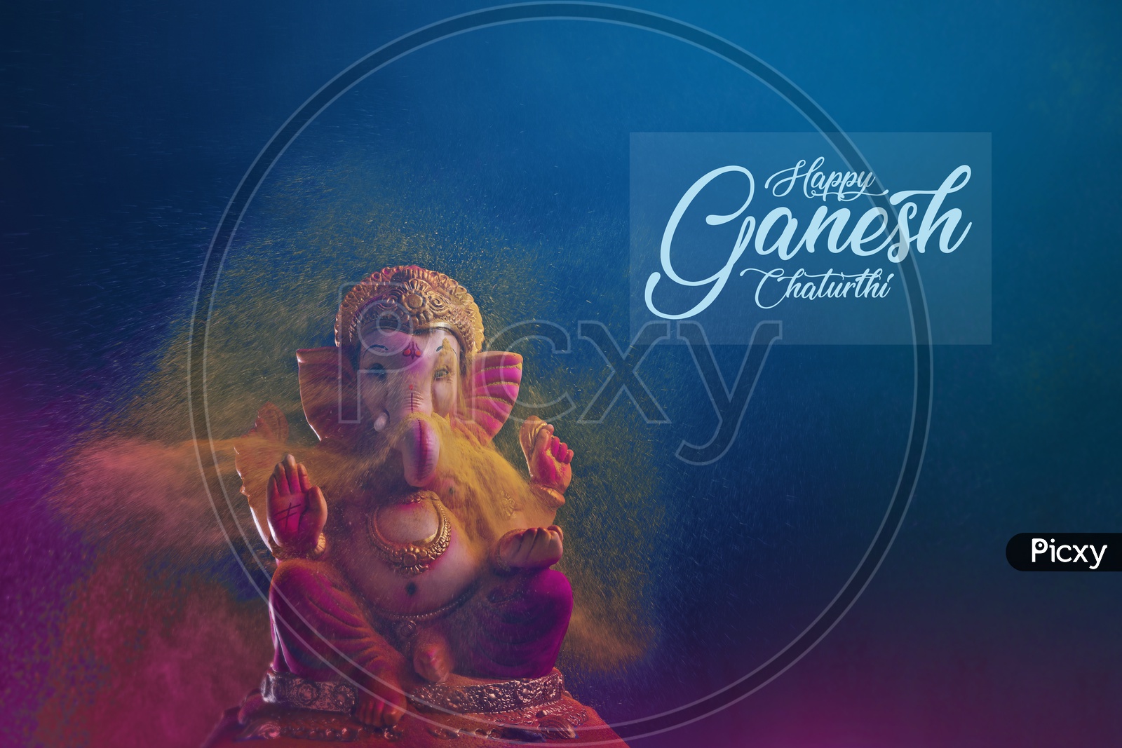 Happy Ganesh Chaturthi Poster with Lord Ganesh Idol and colour splash