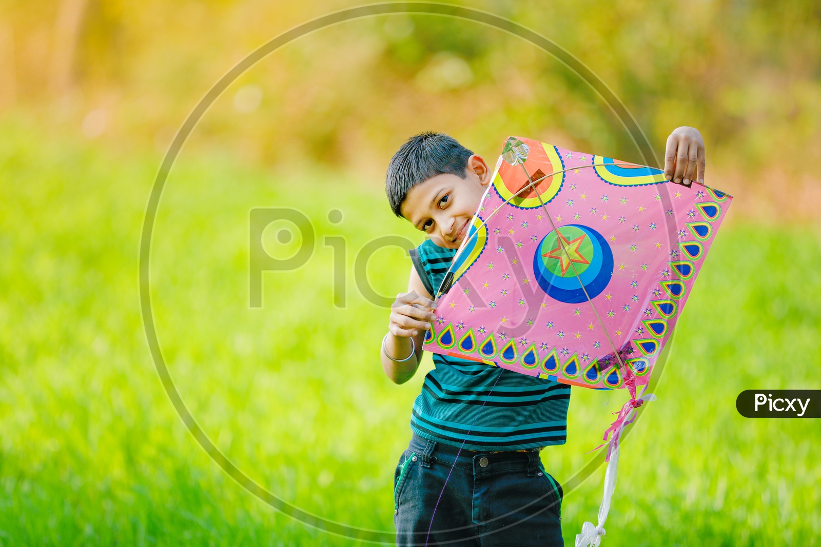 Indian Rural Boy Playing With Kite