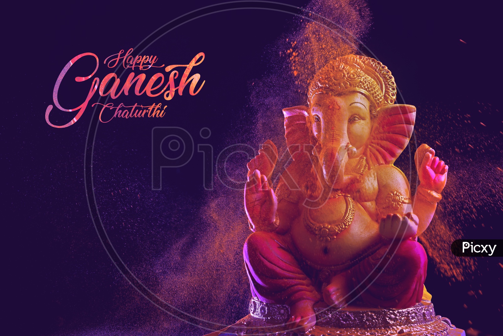 Happy Ganesh Chaturthi Poster with Ganesh Idol and beautiful colour splash in the background