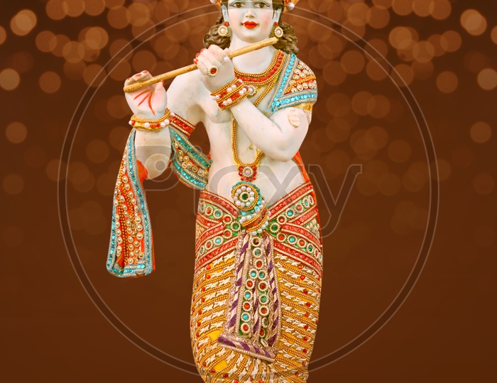 Lord Sri Krishna Idol with beautiful bokeh in the Background