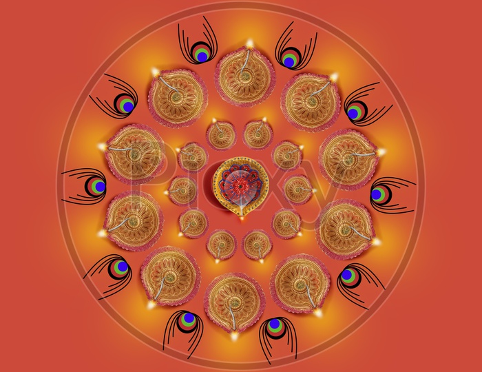 A Beautiful Template Of Diwali Lamps /  Diya With Space