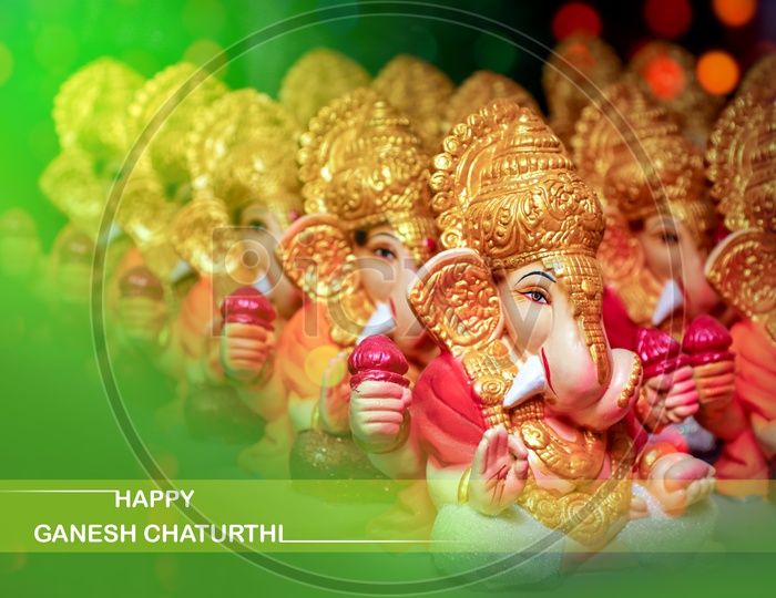 Happy Ganesh Chaturthi poster with Lord Ganesha Idol / Ganesh Idol