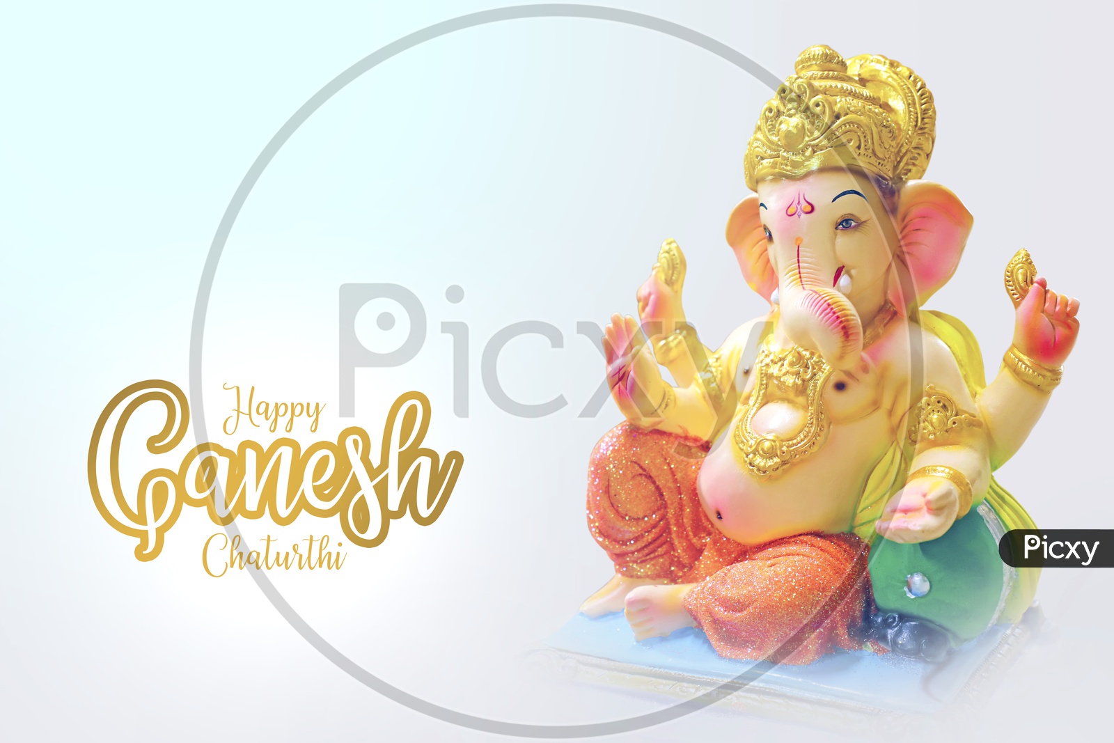 Happy Ganesh Charturthi Poster with Lord Ganesh Idol and  white background
