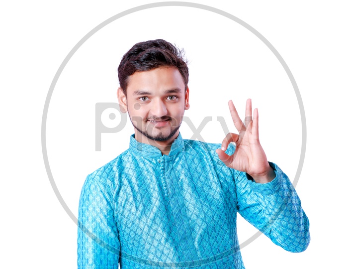 Indian Young Professional Man With a Smiling Face and Doing Gestures   On an Isolated White Background