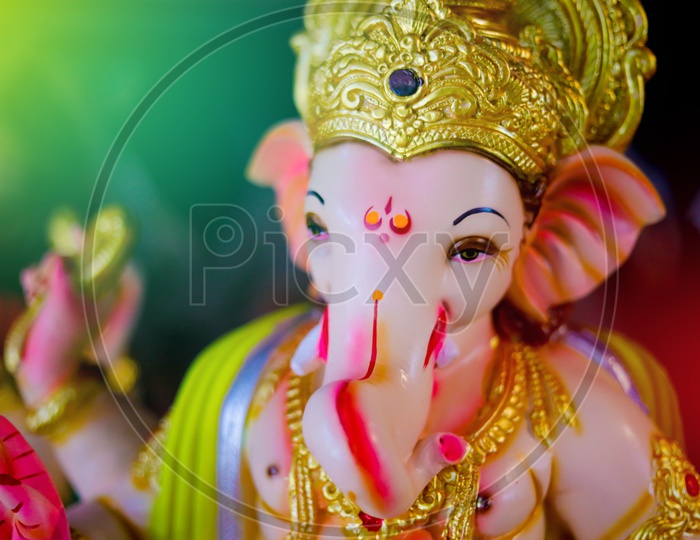 Close up shot of Idol of Lord Ganesha / Ganesh