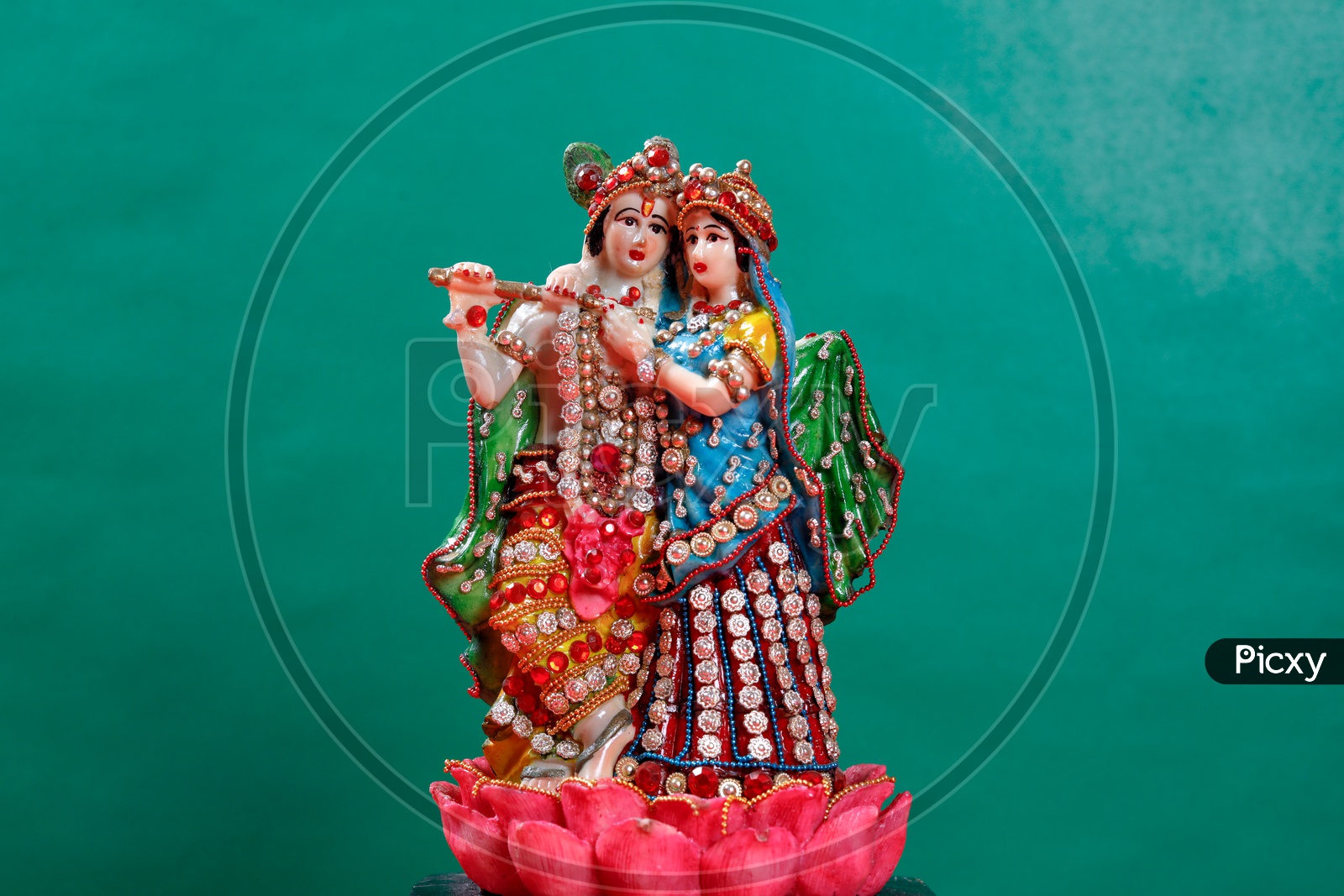 Radha Krishna Idol with green background