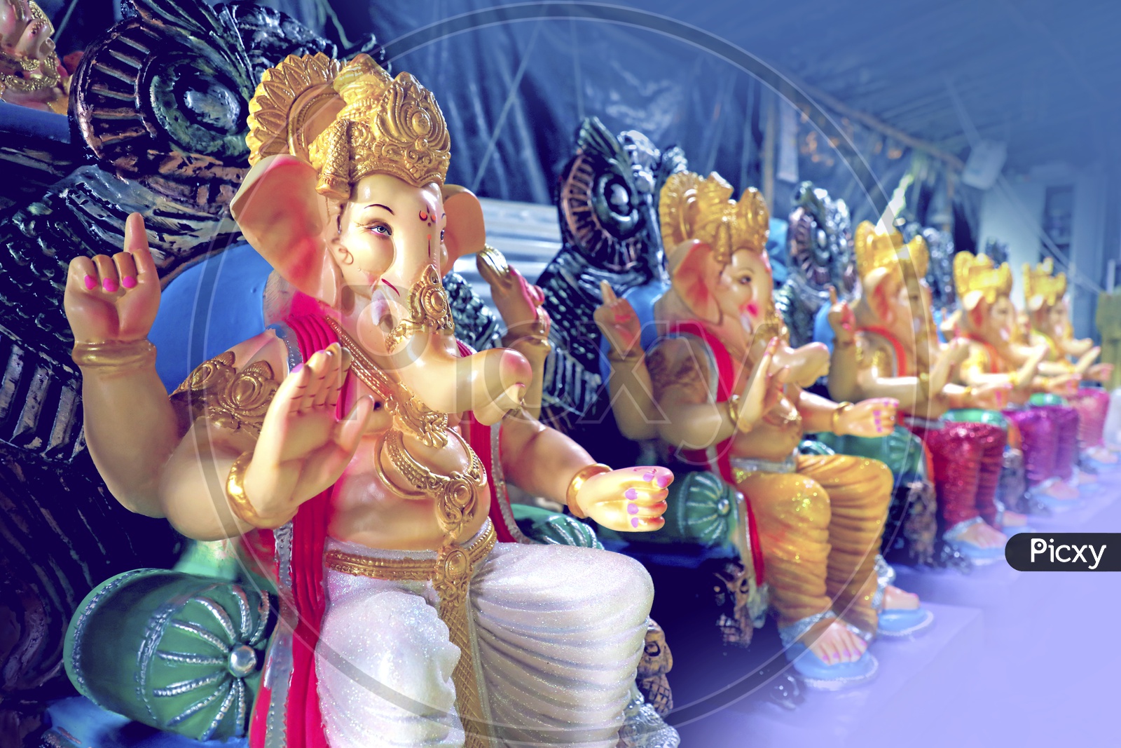 Lord Ganesh Idol's placed in a sequence