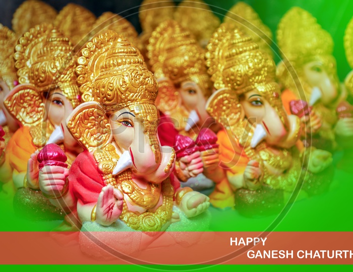 Happy Ganesh Chaturthi Poster with Lord Ganesh Idol