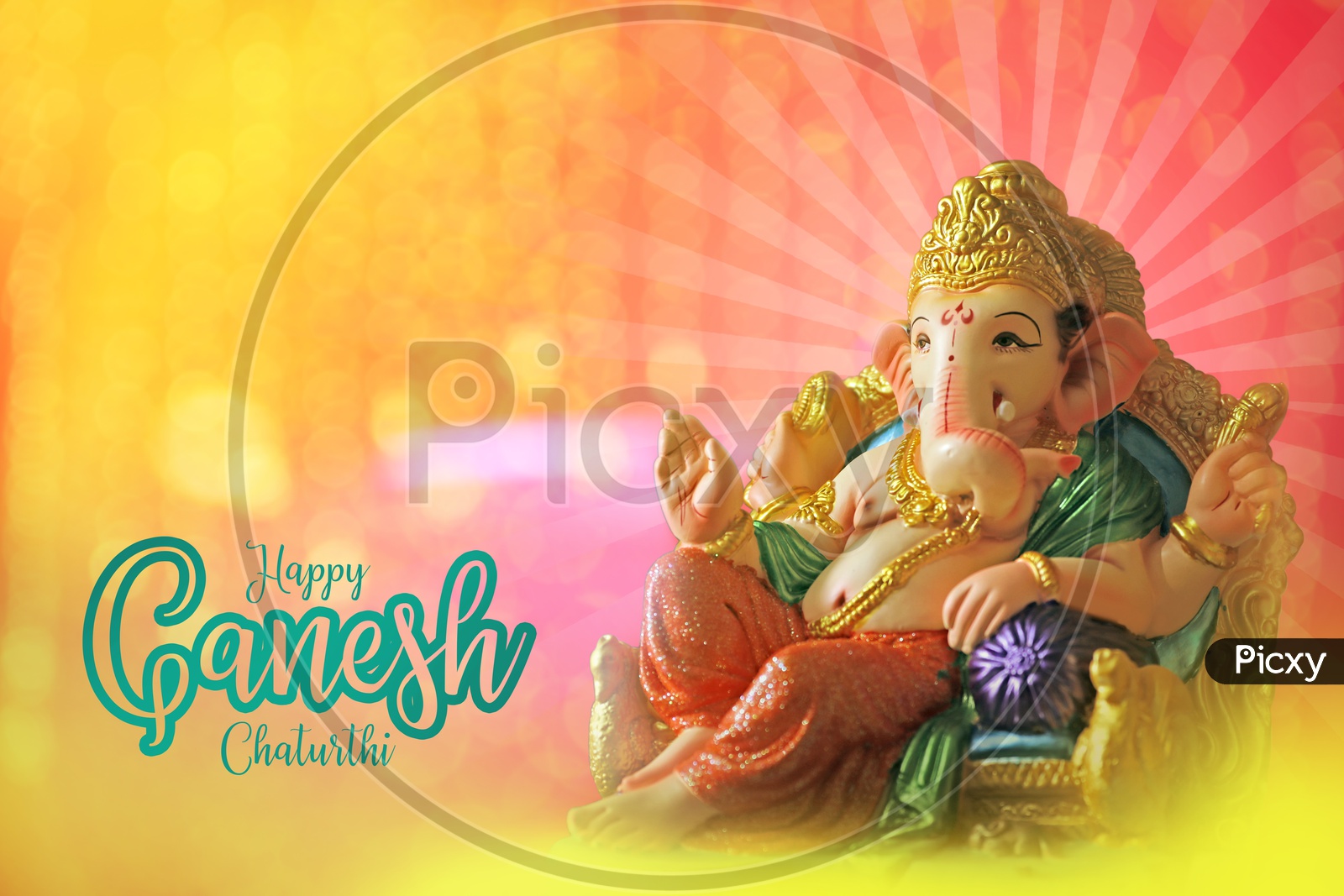 Happy Ganesh Chaturthi Poster with Lord Ganesha Idol