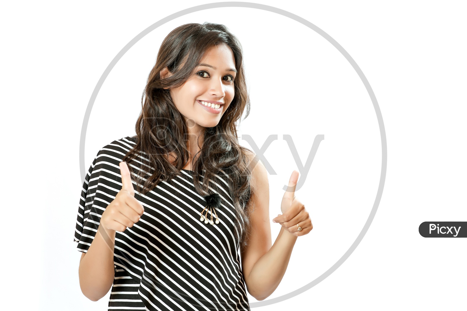Indian Young Girl With an Expression On Her Face and Showing double  Thumbsup  On an Isolated White Background