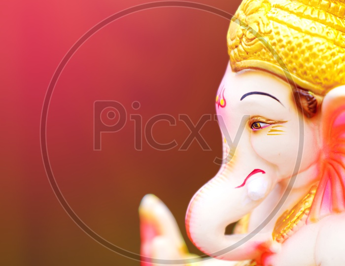 Close up shot of Lord Ganesha Idol / Ganesh Idol
