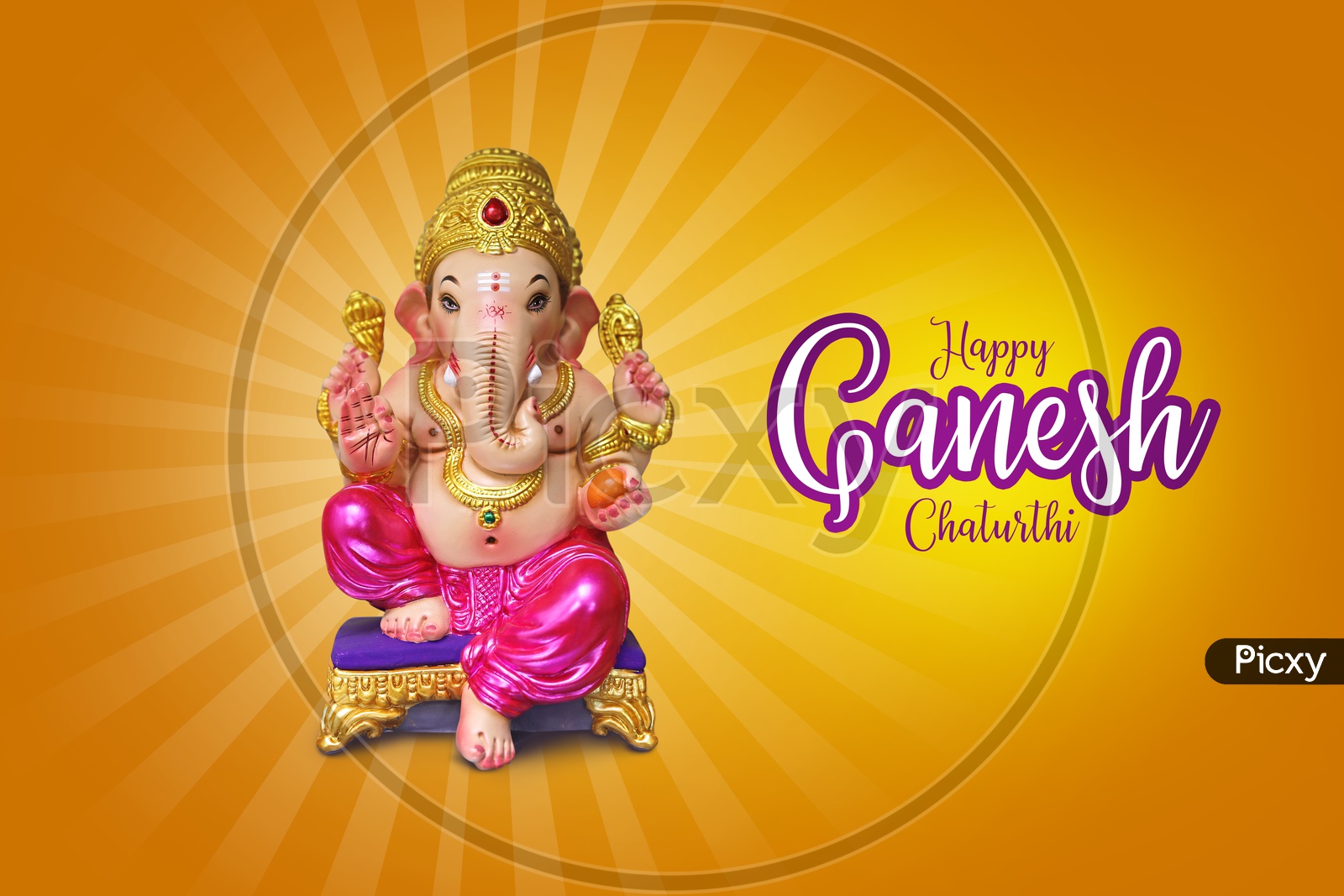 Happy Ganesh Chaturthi poster with Lord Ganesh Idol