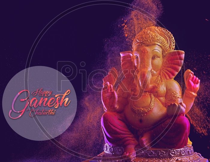 Happy Ganesh Chaturthi Poster with Ganesh Idol and beautiful colour splash in the background