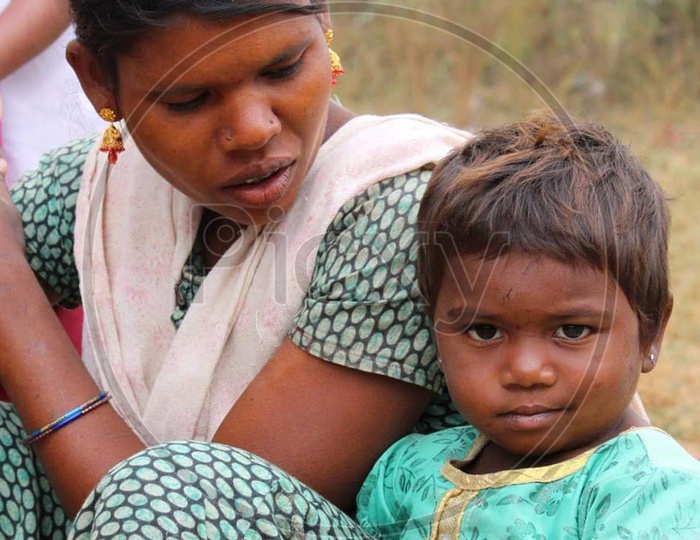 A Mother With Her Child  in Tribal Village Near Hyderabad