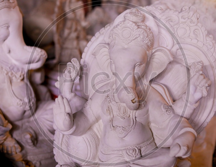 Close up shot of Clay Ganesh / Clay Idol of Ganesha / Lord Ganesh