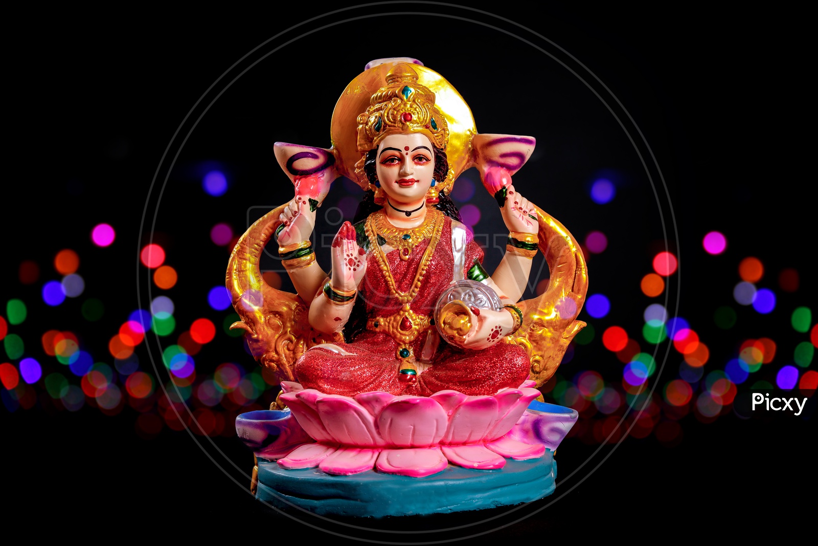 Sri Lakshmi Devi Idol with Bokeh Background