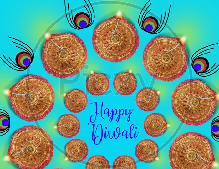 A Beautiful Template Of Diwali Lamps /  Diya With Space