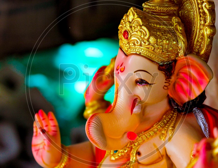 Close up shot of Lord Ganesh Idol / Ganesha Idol