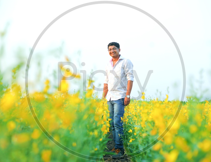 Indian Young Man In a Pigeon Pea Farming Field