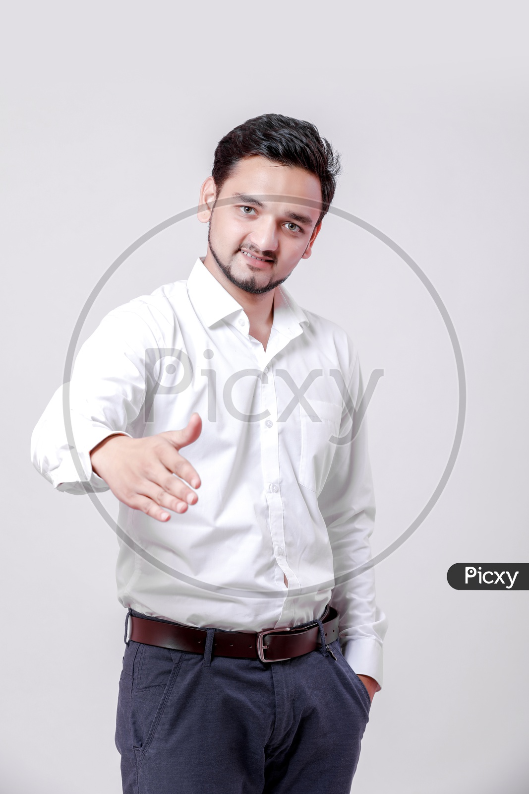 Indian Young Professional Man With a Smiling Face and Doing Gestures  On an Isolated White Background
