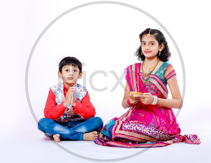 Indian Children Celebrating Diwali, Deepavali Festival