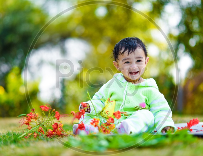 Indian Cute Baby Boy Closeup Shot with Smiling Face