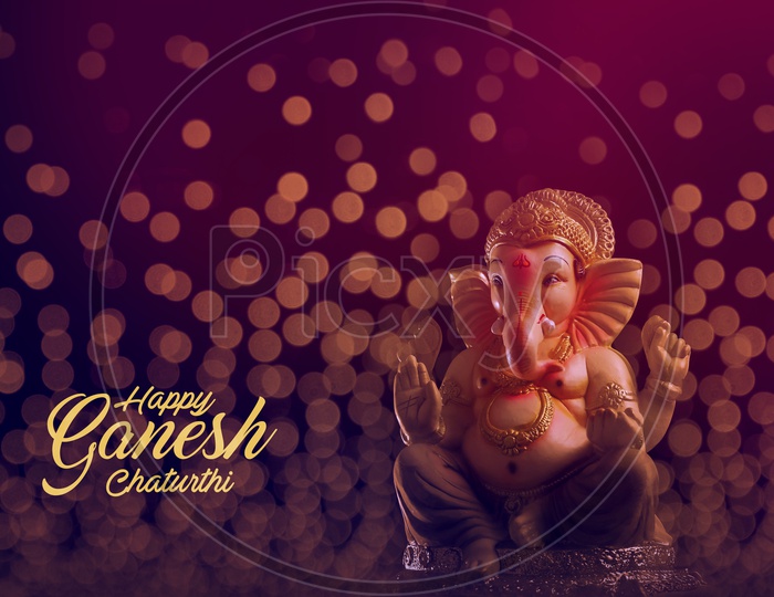 Happy Ganesh Chaturthi Poster with Ganesh Idol and beautiful Bokeh in the background