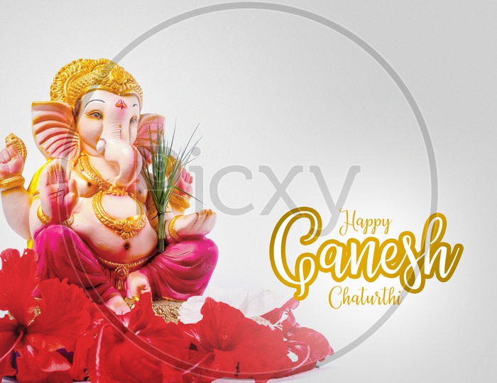 Happy Ganesh Chaturthi Poster with Ganesh Idol